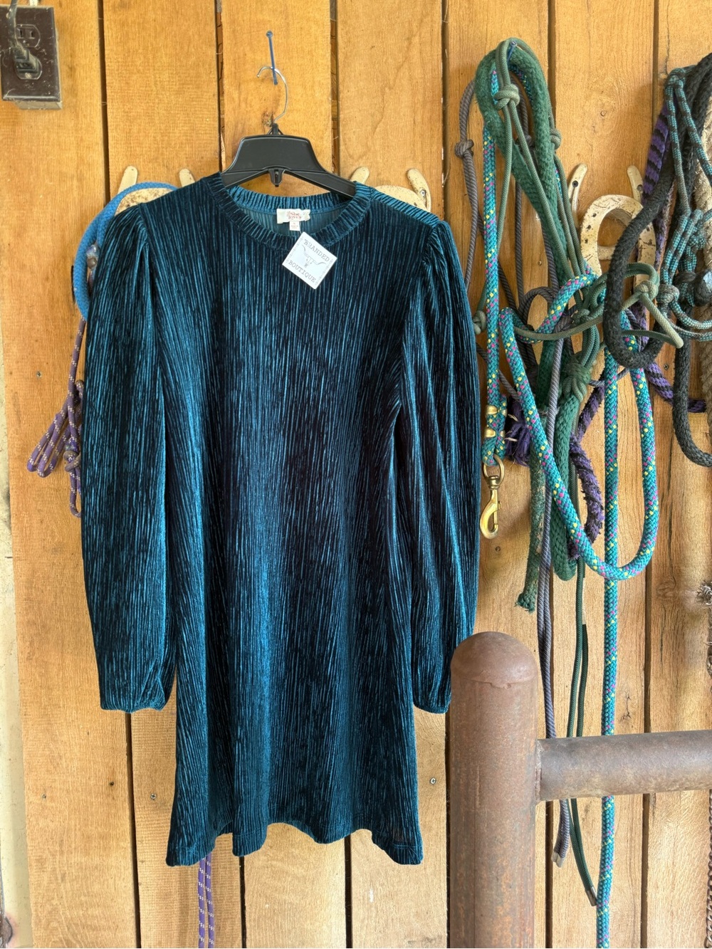 Velvet Textured Teal Mini Dress